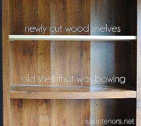 how to paint laminate furniture, painted furniture, shelving ideas, Updating the bowing shelves