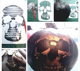 diy scary paper mache pumpkins, crafts, decoupage, halloween decorations, seasonal holiday decor, skull stencil