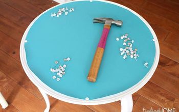 DIY Nailhead Trim Upholstered Table