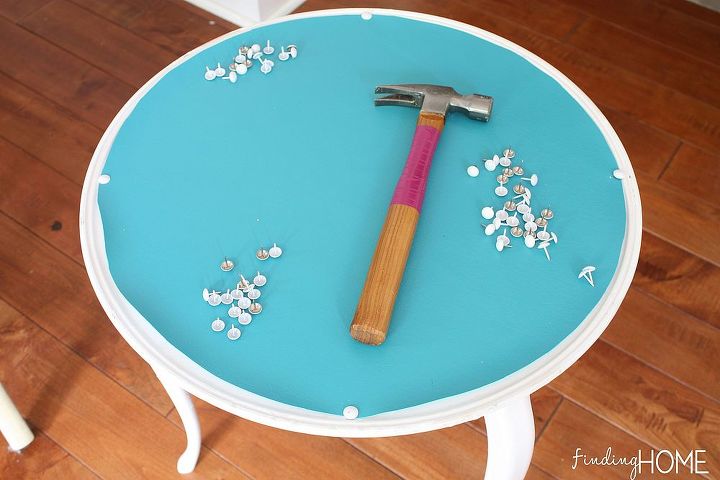 diy nailhead trim upholstered table, painted furniture