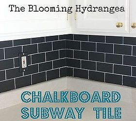 chalkboard subway tile backsplash for less than 20, chalkboard paint, kitchen backsplash, kitchen design, painting, tiling, An easy and cheap alternative to a boring painted back splash area We aren t ready to tile our back splash yet but I wanted something fun to look at and decided to make my own fake tile