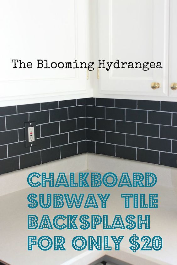 chalkboard subway tile backsplash for less than 20, chalkboard paint, kitchen backsplash, kitchen design, painting, tiling, An easy and cheap alternative to a boring painted back splash area We aren t ready to tile our back splash yet but I wanted something fun to look at and decided to make my own fake tile