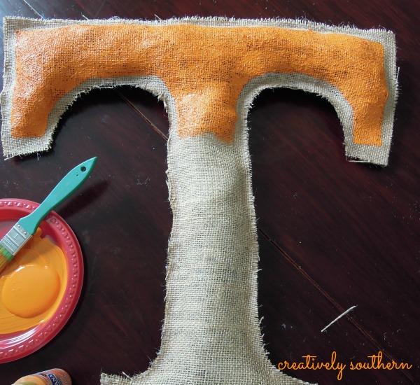 easy burlap football decor, crafts, decoupage, Paint with craft paint two coats should do it