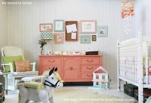 diy stencil projects, Designer Genevieve March from Turned to Design created a modern stenciled nursery with our Get Ziggy With It Stencil
