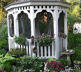 gazebo garden, container gardening, flowers, gardening, outdoor living, Added IKEA hanging window boxes to our gazebo to bring flower color up off the ground level See more of our garden at or