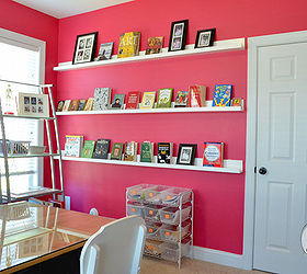 a bright and bold multi use craft room, craft rooms, Building Gallery Shelves not only displays useful books but is a beautiful focal point
