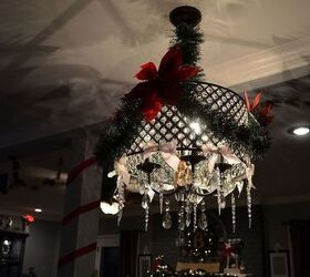 christmas shab 2 fab, fireplaces mantels, seasonal holiday d cor, Icicle Chandelier with poinsettias Bling bling