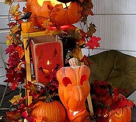 the gang s all here, electrical, halloween decorations, home decor, seasonal holiday decor, Halloween decorations display on our front porch a collection of real pumpkins gourds and lit Jack O Lanterns http pinterest com barbrosen our fairfield home