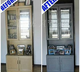 a makeover of a 90 s hutch laminated wood painted, painted furniture, Spray painted and new handles made the world of difference