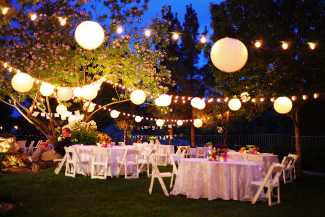 how to create an inexpensive backyard wedding, outdoor living, Lighting is key if you ll be outdoors at night I found some beautiful patio stringers and bulbs that can be used again online at Christmas Lights Etc and it barely budged my budget Worth every penny and adds romance to the night