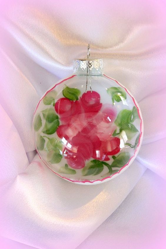 newest items hand painted ornaments, painting, seasonal holiday d cor, Roses hand Paitned Ornament