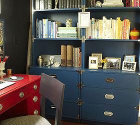 my home office, craft rooms, home decor, home office, repurposing upcycling, storage ideas, My pride and joy my blue campaigner bookshelves I found at a second hand thrift shop