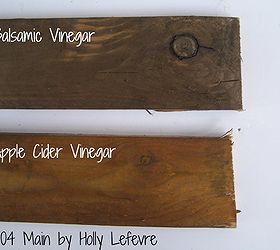 how to stain wood with balsamic vinegar, painted furniture, woodworking projects, Here is a sample showing the difference between the two vinegar stains The top is the Balsamic Vinegar and the bottom is the Apple Cider Vinegar
