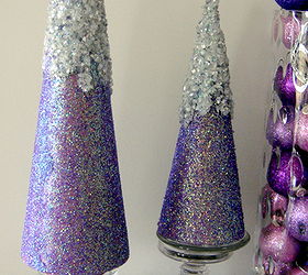 iced glittered trees diy, crafts, decoupage, seasonal holiday decor, Iced glittered cone trees using crushed mirror filler Michaels glitter and mod podge