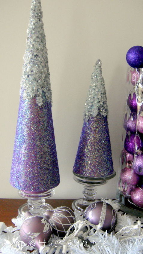 iced glittered trees diy, crafts, decoupage, seasonal holiday decor, Iced glittered cone trees using crushed mirror filler Michaels glitter and mod podge