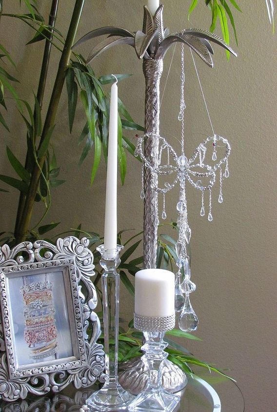 candle stick used to hang butterfly 3 of 5, crafts, home decor, repurposing upcycling, shabby chic, Wanted to try a Vintage Nostalgia vignette