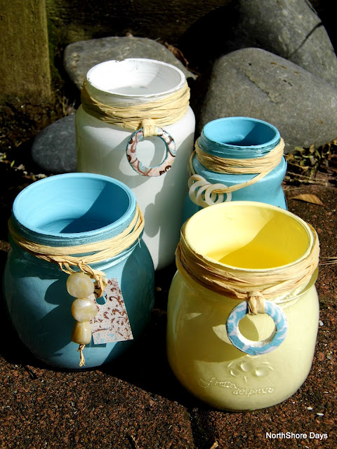 beach inspired painted jars, crafts