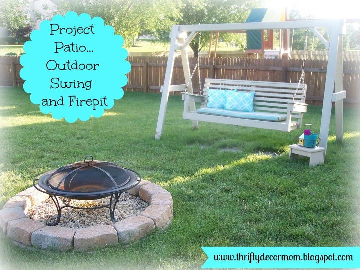 outdoor living space, outdoor living, DIY firepit and outdoor swing