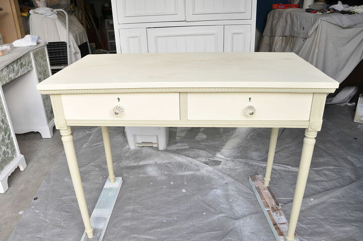 crazy to cottage chic desk, chalk paint, painted furniture, A nice coat of Annie Sloan Versailles Green and Cream