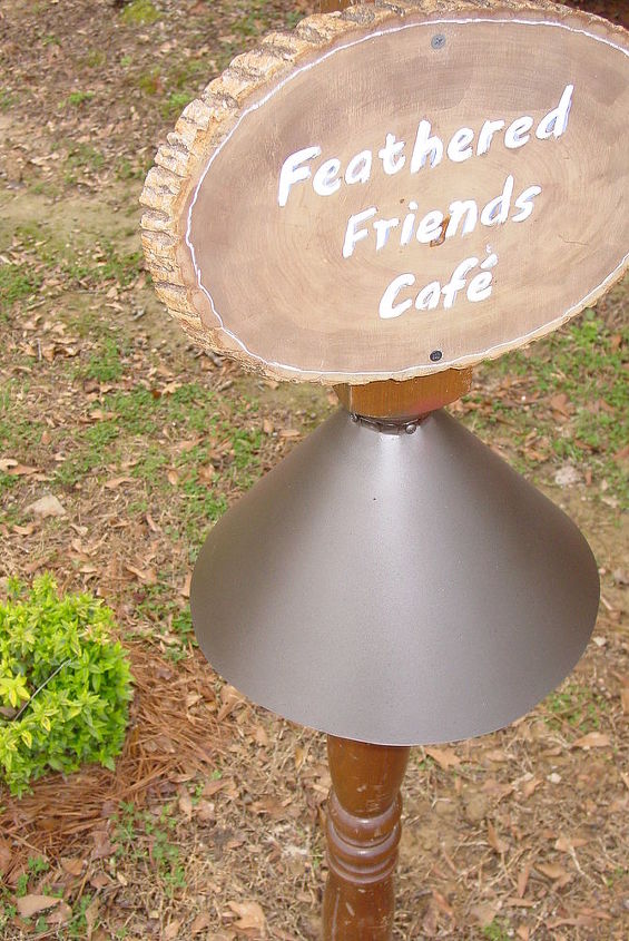 castoffs repurposed into a bird cafe, gardening, repurposing upcycling, Baffle is galvanized metal Before painting I cleaned it with hot soapy water rinsed dried then rinsed with weak solution of water ammonia let dry sanded with 250 grit sandpaper cleaned with tack cloth primed painted