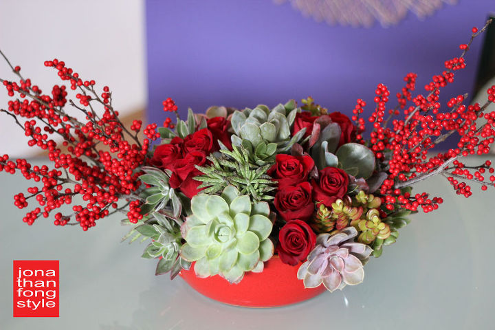 succulent and berry holiday centerpiece, flowers, gardening, seasonal holiday d cor, succulents, That s just a red bowl everything is in Work with what you have at home