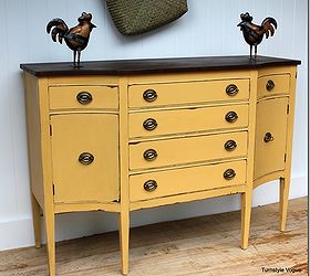 25 amazingly beautiful buffets, painted furniture, rustic furniture, I m loving this mustard yellow buffet with a stained top Just gorgeous