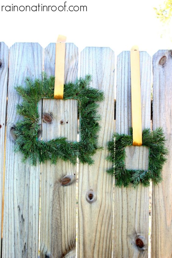 paint stick evergreen wreaths, crafts, seasonal holiday decor, The square wreaths were simple to make but still have an elegant look
