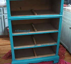 drab to fab beachy dresser makeover, painted furniture, I mixed up a custom blue paint for the base and got to work