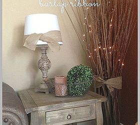 adding burlap ribbon to lamp shades, home decor