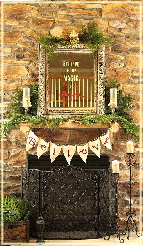 rustic holiday banner, seasonal holiday decor, A Rustic Holiday Banner made with canvas paint stencils