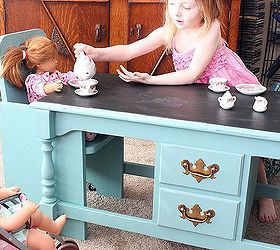 a coffee table re purposed into a kids table, painted furniture, Fun tea party with friends