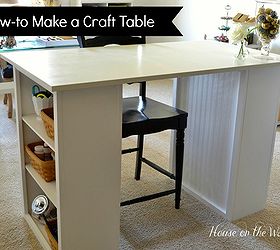 how to make a craft table, DIY craft table made from two bookcases and a thrift store tabletop