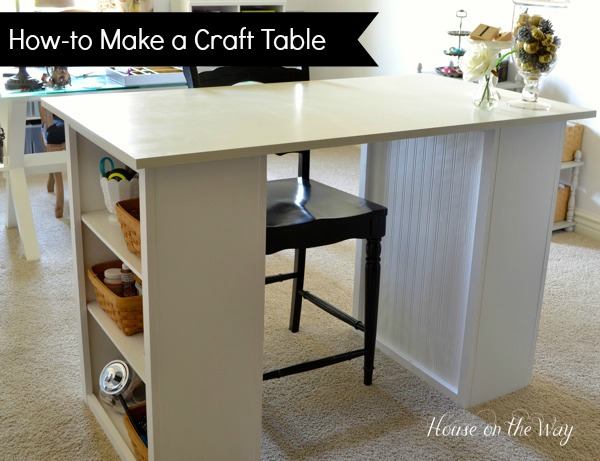 how to make a craft table, DIY craft table made from two bookcases and a thrift store tabletop