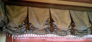 fall city residence, home decor, reupholster, window treatments, windows, London style valances with tassel fringe and pleated header