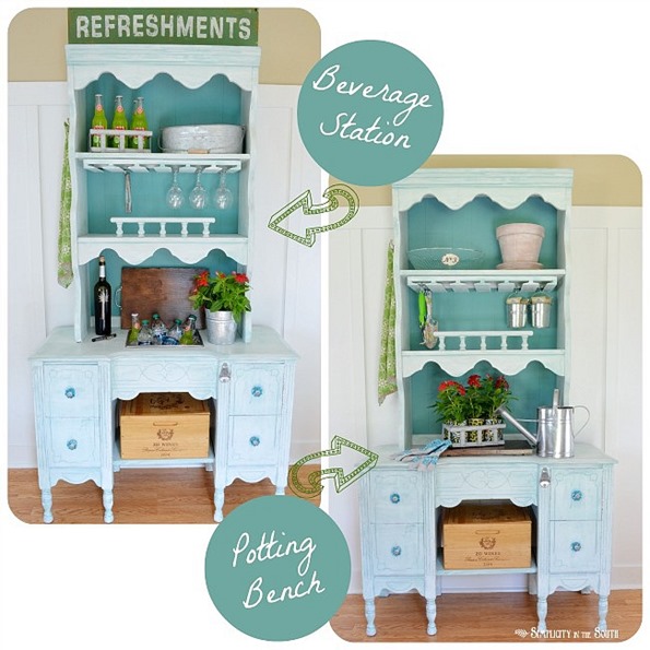 hutch and desk transformed to a beverage station potting bench, painted furniture, repurposing upcycling