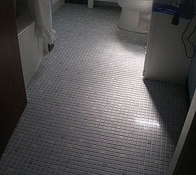 sealer to get tile floor and wall grout clean, bathroom ideas, home maintenance repairs, tile flooring, tiling, Chicklet tile floor after Grout Shield