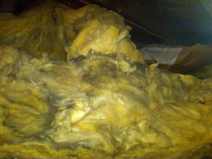 is your house cold drafty expensive to heat, heating cooling, home maintenance repairs, This is some of the newer insulation blanket that was placed over the older insulation within the attic Notice the black streaks This is caused by air flowing up from around the walls within the attic