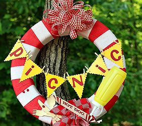 wreaths for every season, christmas decorations, crafts, doors, halloween decorations, seasonal holiday decor, wreaths, Picnic Wreath made from party supplies