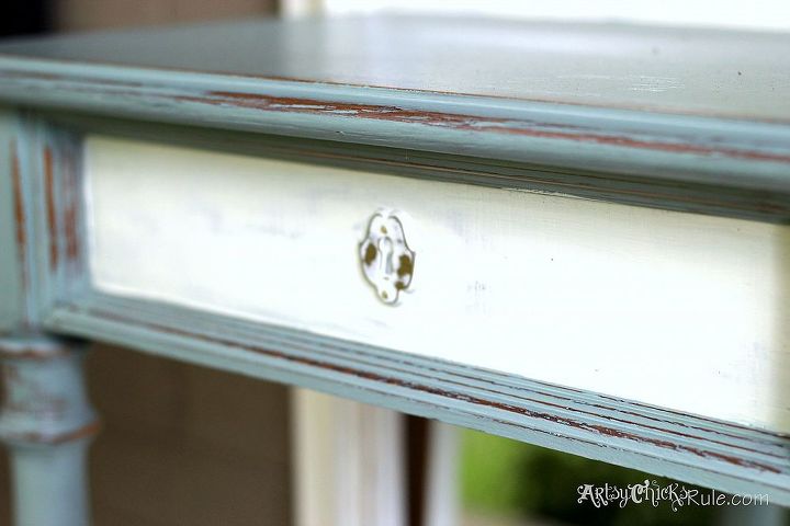 35 thrift store find to front porch decor annie sloan chalk paint, chalk paint, curb appeal, outdoor furniture, outdoor living, painted furniture, Front lock detail Old White Duck Egg Blue