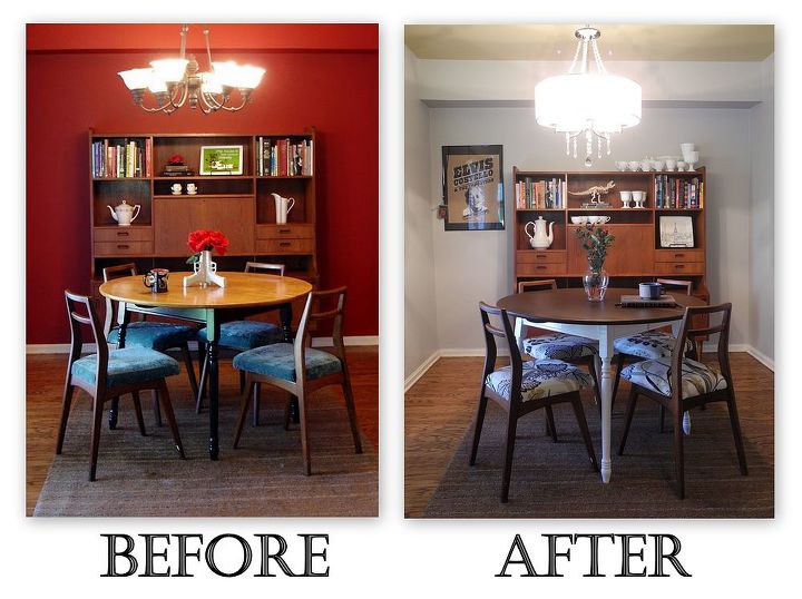 dining room makeover with gray walls and new drum shade chandelier, dining room ideas, home decor, lighting, Dramatic change