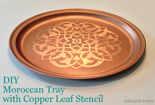 diy moroccan tray with stencil and copper leaf, crafts, painting, Add copper leaf with a stencil