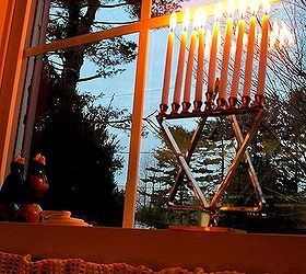 chanukah eight candles burning bright, home decor, seasonal holiday decor, lighted window menorah