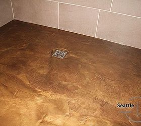 designer metallic epoxy dining room entry and bath, concrete masonry, dining room ideas, flooring, foyer, Several coats of metallic epoxy were applied to the shower pan before a final top coat of urethane with an anti slip additive