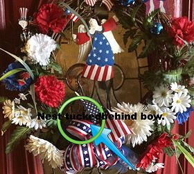ok i need some humanely advice on my birdly situation, Of all wreaths it s on my Patriotic wreath a gift from a dear friend