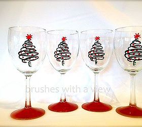 painted wine glass by brushes with a view, painting, Christmas Springy Tree by Brushes with A View