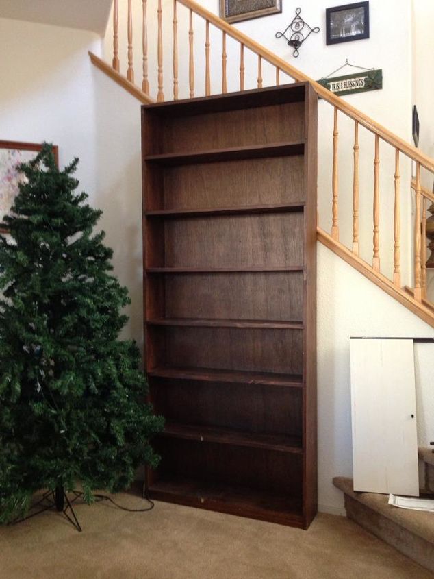 sprucing up an old bookshelf, painted furniture, Added a picture of the bookshelf Sorry about the christmas tree and the bit of mess I am still trying to put the desk together It s been a nightmare