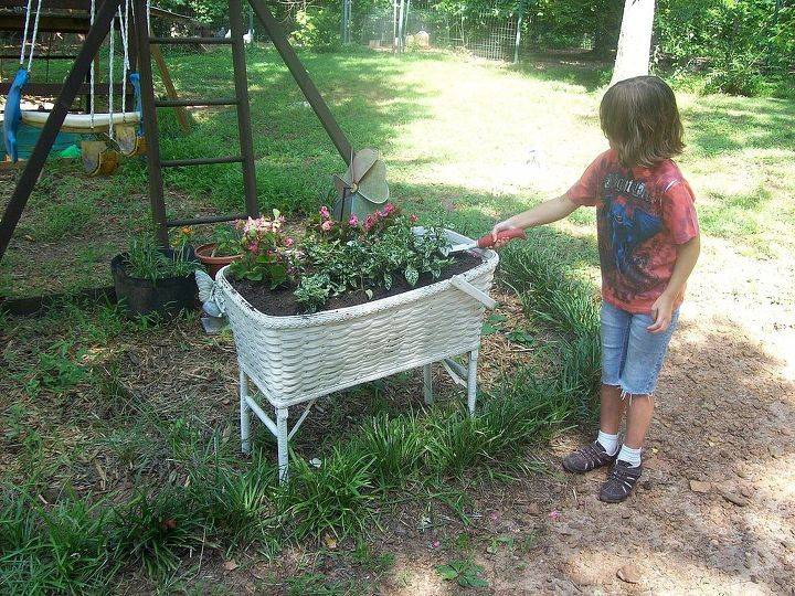recycled antique baby bassinett, flowers, gardening, outdoor living, repurposing upcycling