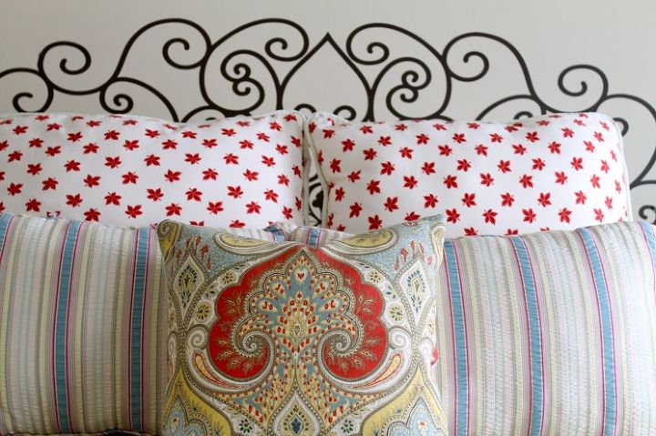 faux french head board from a decal, bedroom ideas, home decor, wall decor, I am thrilled that it looks just like the head board my French friend hand painted on her guest room wall