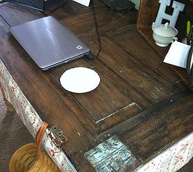 upcycling an old door to a desk, painted furniture, repurposing upcycling, Love the piece of metal that was on the door as a repair years ago