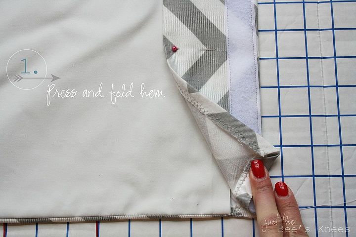 how to create a professional looking hem for your window treatments, crafts, reupholster, window treatments, Step 1 Press fold hem Pin in place
